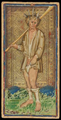Die älteste erhaltene Narren-Karte: das Visconti-Sforza-Kartendeck, 1466 (siehe Dummett 1980: 68–69). Autor: Bonifacio Bembo, Antonio Cicognara. Wikimedia Commons, lizenzfrei.