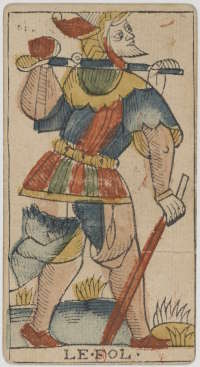 Der Narr aus dem Tarot de Marseille, 1701–1715. Autor: Jean Dodal. Wikimedia Commons, lizenzfrei.